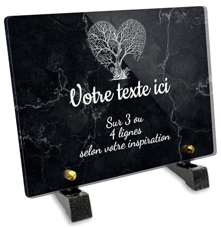 Plaque funéraire Rectangle Personnalisable en plexi Motif Arbre c?ur, différentes Tailles, épaisseur 6mm, personnalisée sur Plusieurs Lignes 20x15 cm