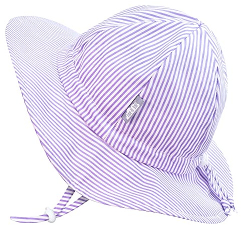 JAN & JUL Grow-with-Me 100% Breathable Cotton Beach Sun-Hat for Girls (XL: 5-12 Years, Purple Stripes)