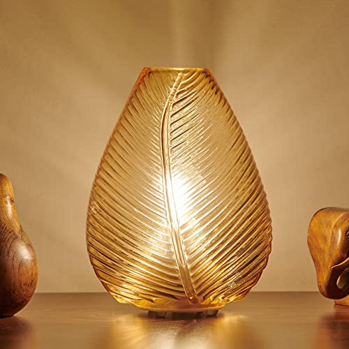 Auraglow Lampada da Tavolo Ricaricabile Foglia, LED in Vetro con Timer | Design botanico oro perlato, luce calda, base di ricarica USB C, per camera, comodino, casa e giardino
