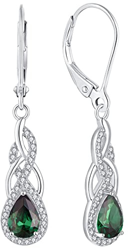 YL Unendlichkeit Knoten Tropfen Ohrringe 925 Sterling Silber Mai Geburtsstein Smaragd Ohrringe für Damen