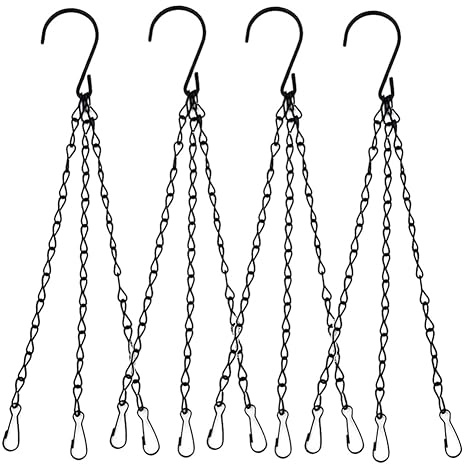 JT2D 4pcs Silver Heavy Duty Hanging Basket Chains, 3 Point 14 (35cm) Metal Replacement Chain For Hanging Baskets, Bird Feeders, Lanterns, Flower pots and Ornaments, Maximum load 12kg (Black)