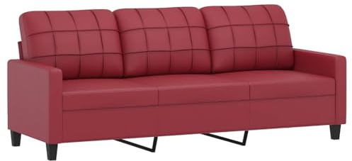 vidaXL Sofá de 3 plazas de Cuero sintético Rojo Vino 180 cm, sofá, loveseat, sofá de salón, sofás, sofá tapizado, Asientos de salón