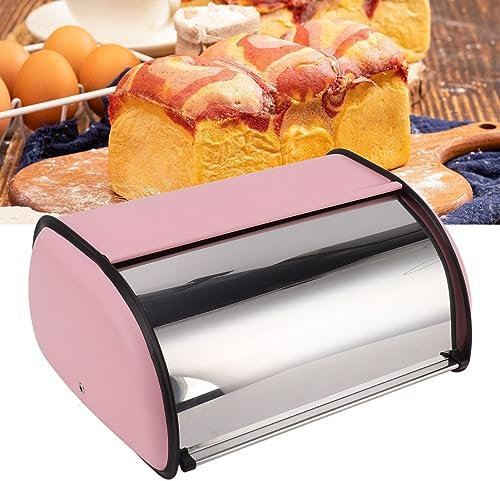 BEIJIALY Caja de Pan de Metal Rosa, Contenedor de Almacenamiento de Pan en la Encimera, Caja de Pan con Tapa Enrollable con Espejo Rosa, Contenedor de Almacenamiento para Pan de Cocina