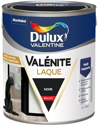 Dulux Valentine Peinture Laque Valénite Intérieur et Extérieur Multi-supports - Finition parfaite et lisse, Formule Haute Résistance - Brillant Noir 2 L