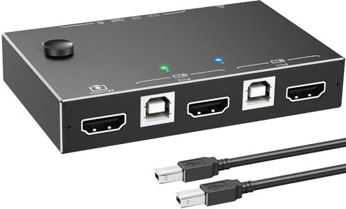 KVM Switch 2 PC 1 Monitor 4K @60Hz 2K@144Hz,ESKEVE HDMI KVM Switch per 2 PC Sharing Tastiera Mouse e monitor, con 3 dispositivi USB2.0 ed Ethernet
