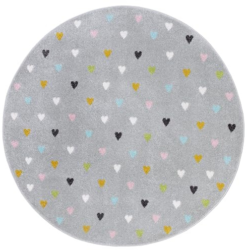 Hanse Home Adventures - Alfombra Infantil Redonda con diseño de Corazones, para habitación Infantil, Sala de Juegos, habitación Juvenil, salón, Color Gris, 100 cm