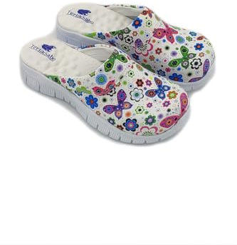 Terlik Sabo ComfortFlex ST165 Zuecos de Cuero Mules Zapatillas Zapatos Sabot, Mujer, Mariposa, EU 37