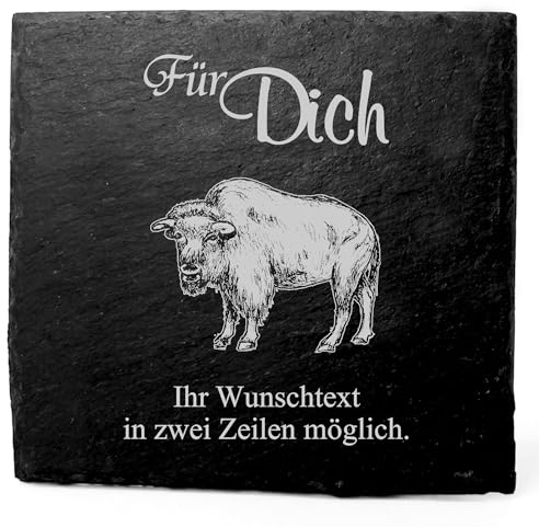 Deko Schiefer Untersetzer personalisiert Wisent - Für Dich - 11x11cm Schwarz Bierdeckel Tischdeko Bieruntersetzer Weinuntersetzer