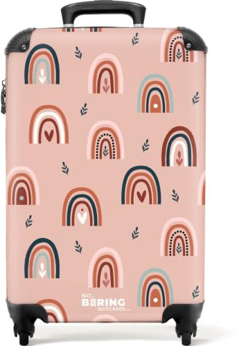 NoBoringSuitcases© Handgepäck Koffer, Reisekoffer, Reisetasche mit Rollen, | 55x40x20 cm - Trolley Handgepäck, Koffer Handgepäck, Trolley 55x40x20, Suitcase, Handgepäck (Regenbogenmuster - Rosa)
