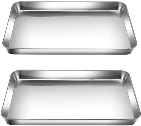 HEIYUET 2er Set 40 x 30 cm Backblech Edelstahl, Rechteckig Auflaufform Fettpfanne Ofenblech Kuchenblech, 2,5cm Tiefes Backblech Fettpfanne Ofenform zum Backen Braten Servieren, Spülmaschinenfest