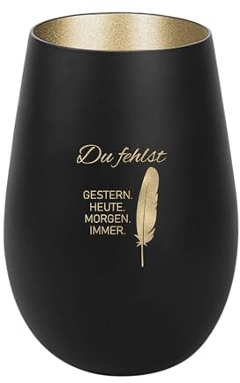 Der-Porzellan-Laden Windlicht mit Gravur Schwarz Gold Teelichthalter | Du fehlst Gestern Heute Morgen Immer, aus Glas mit Spruch, Tischdeko modern