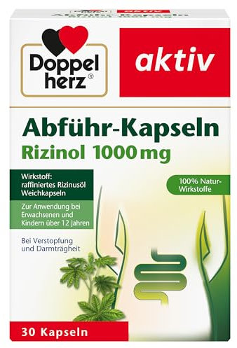 Doppelherz Abführ-Kapseln Rizinol 1000 mg - Rizinusöl 100% pflanzliches Abführmittel bei Verstopfung & Darmträgheit - 30 Weichkapseln