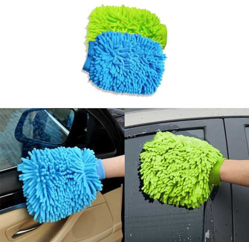 HEVLE 2 manoplas de lavado de automóvil, guantes de lavado para lavado de automóviles, guantes de lavado de microfibra de chenilla de alta calidad, guantes de lavado de coche de doble cara, accesorios