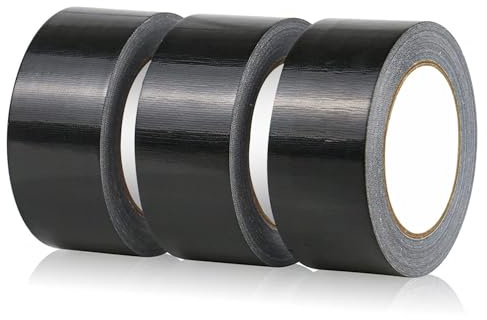 PixiPals Gaffer Tape Black- 48mm x 50m (Pack of 3) - Strong Duct Tape Heavy Duty Adhesive Cloth Tape, Super Sticky And Waterproof Gaffa Tape