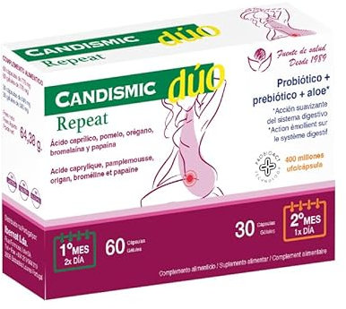 Candismic Dúo Repeat 60 + 30 cápsulas | Alivio de la cándida albicans y fortalecimiento de la flora del aparato digestivo