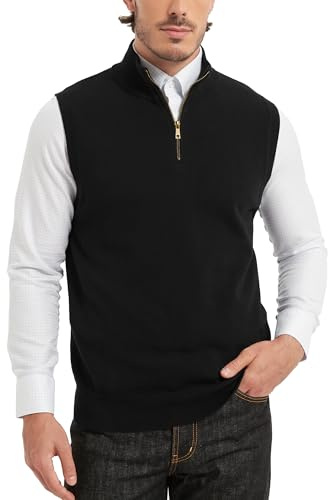 Kallspin Men's Quarter Zip Sweater Vest 100% Cotton Knitted Gilet Jumper