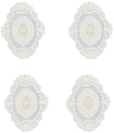 casstaly Confezione da 4 Tovagliette in Pizzo retrò, Centrini all'Uncinetto Francesi, Tovagliette Ricamate a Mano, Tovagliette Beige 12 X 16 Pollici