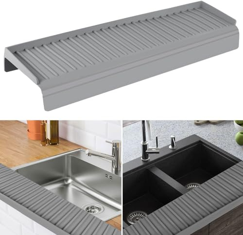 Silikon Spülbeckenschutz, 50,8x10,5x5cm Spülbecken Kantenschutz Grau Küchenspülenmatte Zuschneidbar Küchenspülen Spritzschutz für Badewannenspüle Küchenspüle