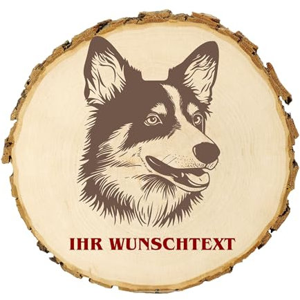 KIWISTAR UG - 14-16 cm Baumscheibe - Norwegischer Lundehund - Hund - personalisiertes Geschenk individuell selbst gestalten - Name - Holzscheibe mit Wunschtext - Naturholz - Geschenk - Türschild
