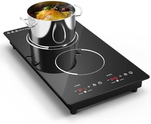 GTKZW Plaque Induction 2 Feux 3000W, Plaque de Cuisson Électrique 220-240V 51cm avec 9 Niveaux de Puissance et de Température, Minuterie & Témoin de Chaleur Résiduelle, Encastrable ou Pose Libre