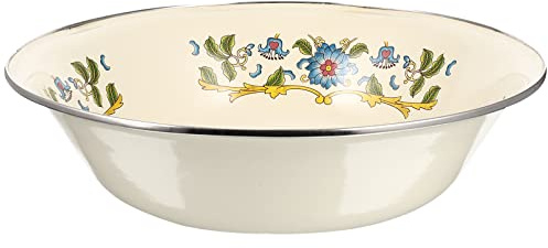 Alipis Ciotola in Smalto Bianco Stile Vintage da 30cm, Resistente senza Sbavature, Coperchio, per Cucina e Regalo la Casa