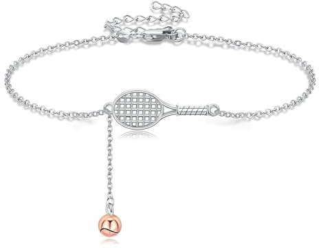 URONE Braccialetto con racchetta da tennis, in argento Sterling, con ciondolo a forma di racchetta da tennis, per donne e amanti