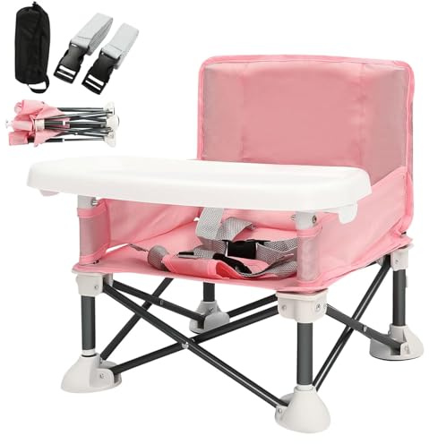 Babystuhl Tragbare Sitzerhöhung, Sitzerhöhung Stuhl Kind mit Tragetasche, Baby Campingstuhl für 0-2 Jahren Baby, Kindersitzerhöhung mit Rückenlehne und Einstellbarer Sicherheitsgurt (Rosa)