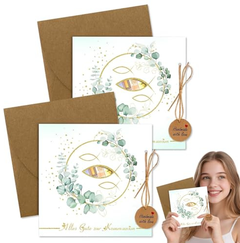 Juego de Tarjeta de Felicitación de Comunión – Tarjeta para Bautizo, Comunión y Confirmación, Regalo de Dinero, Tarjeta de Felicitación Personalizada, Set Completo, Color Natural
