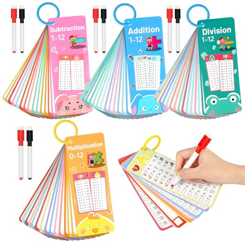 AOOHA Times Table Math Flash Cards,Multiplication Time Tables Flash Cards with 8 Dry Erase Pens,Multiplication Educational Game for Kids 1st to 3rd Grades