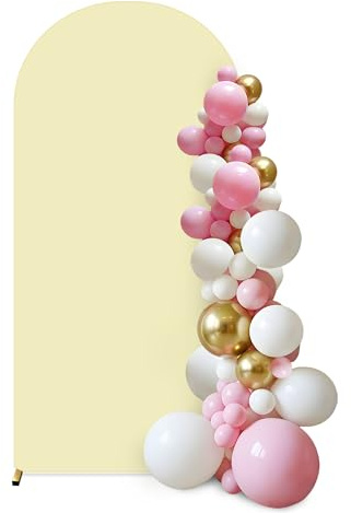 JEBUTU Toile de fond pour arche de 2 m (sans support), beige élastique double face en élasthanne pour toile de fond ronde pour décoration de fête de mariage, fête prénatale, fête des mères