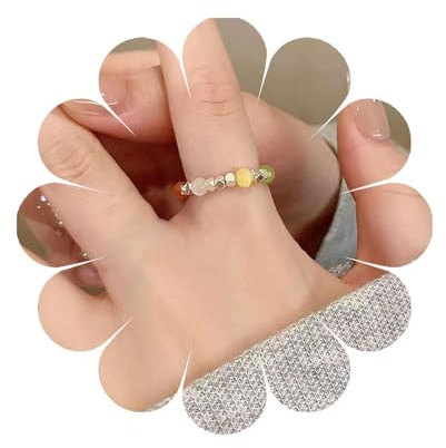Eviarli Bohemian Kristallperlen Stretch Ring Perlen Stapelbar Ring Silberperlen Stretch FingerRing Regenbogen Perlen StretchRing Handgefertigte Stapelringe für Damen Schmuck