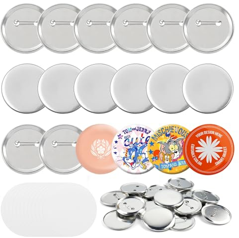 Lot de 100 badges vierges en métal avec épingle à nourrice - 58 mm - Kit complet pour machine à boutons - Fabrication de badges DIY - Avec couvercle, arrière, film transparent et joint