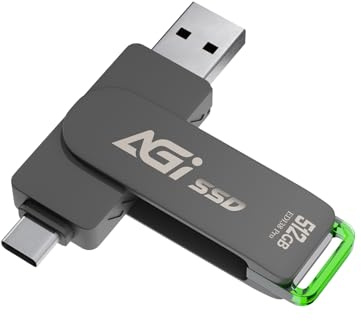 AGI ED138 Pro 512 Go SSD Externe Portable USB 3.2 Double Type C A pour PC | Vitesse 550Mo/s. Clé USB 3.2 Gen 2 OTG 2 en 1 Type-C & A. Compatible avec MacBook Pro Air, smartphone, PC