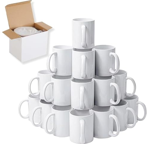 EKAM 24 x Sublimation Mugs 11oz Blank Plain White Large Handle Coffee Mug with Gift Boxes, Sublimation Blanks Dishwasher Safe White Ceramic Tea Mugs - AAA Grade White Mug [Pack of 24]