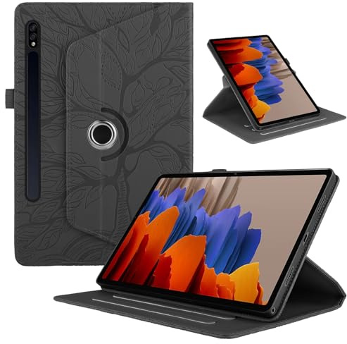 TEDTIKJT Custodia per Samsung Galaxy Tab S10 Ultra/Tab S9 Ultra 14.6 SM-X920 X926B X910 Pelle PU Flip 360°Multi Angolo Ruotabile Supporto Protezione per Galaxy Tab S10 Ultra Cover, Nero Albero