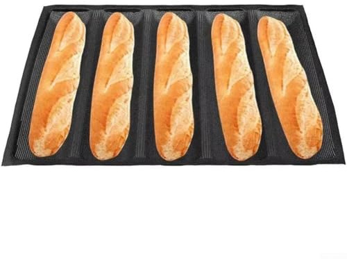 Moule à pain perforé en caoutchouc de silicone avec revêtement anti-adhésif en acier au carbone épais pour une circulation optimale de l'air - Croûte croustillante et homogène - Noir - 46 cm (5 carrés
