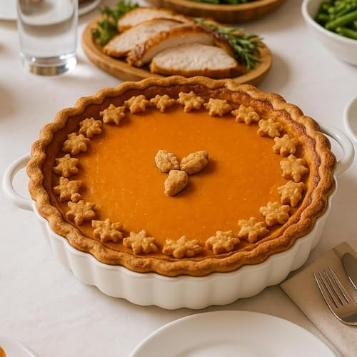 Yamteck 25.4 * 5 CM Tiefe Keramik-Kuchenform mit Griffen​​ – Ideal für Pie, Quiche & Tartes. Antihaft-Beschichtung, bleifrei, mikrowellen-, spülmaschinen- & ofengeeignet. Griffiges Design, Weiß