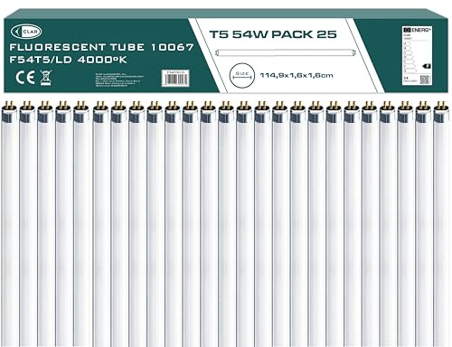 CLAR - Leuchtstoffröhre 120cm, Leuchtstofflampe 120cm, Leuchtstoffröhren, Neonröhre 54W T5 (114,9 cm x 1,6 cm, Pack 25)