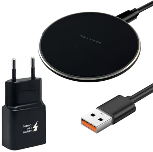 Cargador 15W Inalámbrico Rápido Qi compatible con iPhone 17/16/15/14/13/12/11, compatible con Samsung Galaxy S25/S24/S23/S22/S21, para Xiaomi, Huawei, Base de Carga Qi Cable USB-C y Adaptador Incluido