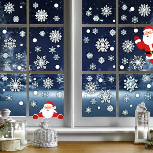 Weihnachtsfensteraufkleber 108 Stück Schneeflocken, Wiederverwendbare Selbstklebende Fenstersticker für Weihnachtsdekoration, Statische Aufkleber für Fenster, Glas und Spiegel
