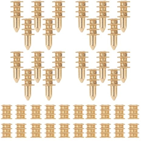 VOSAREA 20pcs Zinc Alloy Table Leaf Dowel Pins with Knurled Copper Sleeve Alignment Pins for Table Bolt Sleeve Connectors Furniture Leaf Support