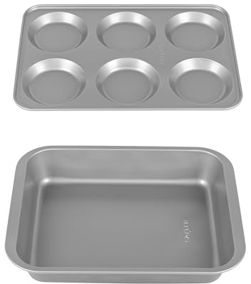 Salter Essentials Roasting & Yorkshire Pudding Tray Set - 36 cm Roaster and 6-Cup Non-Stick Baking Tray, Dishwasher Safe, Durable, Lightweight, PFOA-Free, Made in The UK