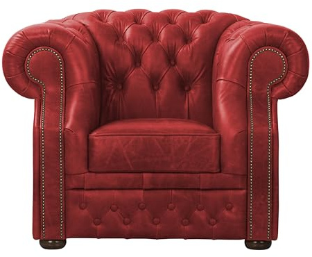 ROYALSOFA Sessel Chesterfield Manchester, Ledersessel mit Knopfheftung, Holzrahmen & Weich Gepolsterten Armlehnen, Pflegeleichter Einzelsessel für Wohnzimmer, Büro, Praxis, Kanzlei & Hotel, Rot