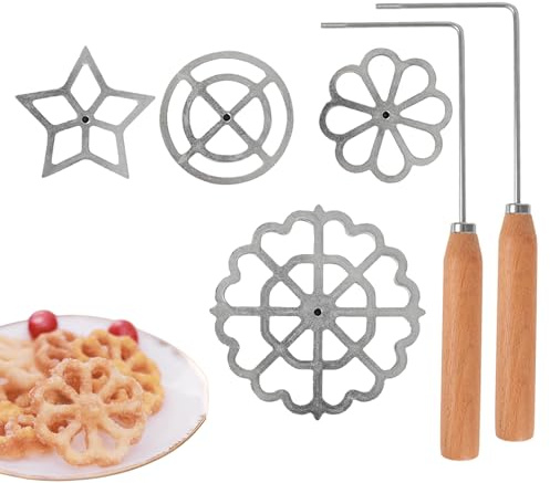 Molde Para Buñuelos, Molde Para Hacer Galletas De Buñuelos De Aluminio Con Mango De Madera, Juego De Moldes De Hierro Con Roseta Desmontables | Kit Para Hacer Pasteles En Forma De Embudo | Kit Para Ho