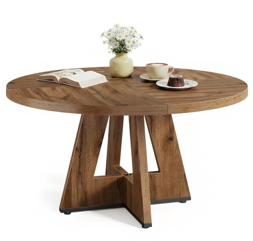 LITTLE TREE Runder Esstisch 120 cm, Esszimmertisch mit Holzsockel für 4–6 Personen, Kleiner Küchentisch im Minimalistischen Design, für Wohnzimmer Balkon Esszimmer, Hellbraun
