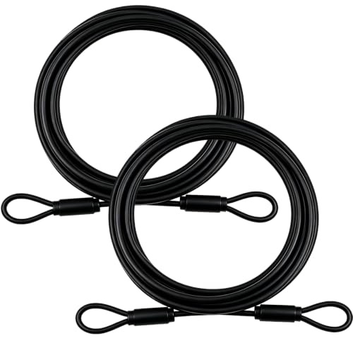 Hiacinto Lot de 2 câbles à boucle en acier avec œillets, 2 m x 4 mm, câble noir gainé avec œillets, câble de sécurité en acier gainé, antivol de vélo, remorque