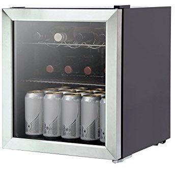 Russell Hobbs Mini Fridge 12 Bottle/46L Freestanding Stainless Steel Table Top Mini Beer & Wine Fridge, with Glass Door RHGWC3SS