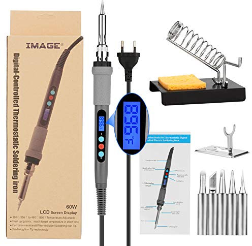 Lötkolben Set, IMAGE 4 in 1 Lötset 60W mit LCD digital Anzeige Lötstation Temperatur 180-480°C soldering iron für Elektronik Reparaturen Brandmalerei Schmucklöten