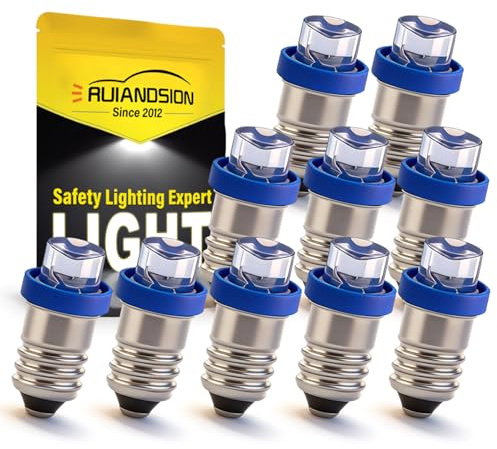 Ruiandsion Lot de 10 ampoules LED E10 12V Blanc/bleu/rouge/vert/jaune E10 Base Ampoule LED mise à niveau pour phares de poche lampe de poche lampe frontale mini lampe frontale, terre négative, bleu