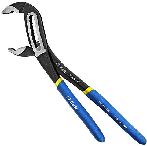 S&R Chiave a Pappagallo Professionale. Pinza a Pappagallo Regolabile 250 x 36 mm. Per Tubi Viti Esagonali e Quadrate. Blu e In acciaio al cromo vanadio fosfatato.